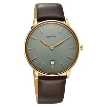 Titan Nebula Lustre 18k Gold Analog Leather Strap Watch for Men