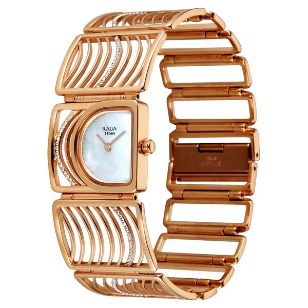 Titan Raga Ethereal Quartz Analog Mother of Pearl Dial Rose Gold Stainless Steel Strap Watch For Women - image number 2