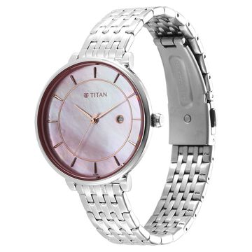 Titan Premium Workwear Mother of pearl Dial Analog with Date Stainless Steel Strap watch for Women