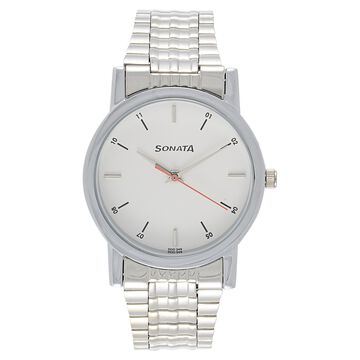 Sonata Quartz Analog White Dial Stainless Steel Strap Watch for Men