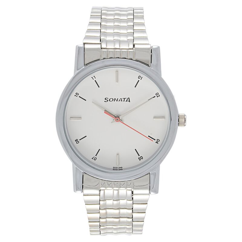 Sonata Quartz Analog White Dial Stainless Steel Strap Watch for Men