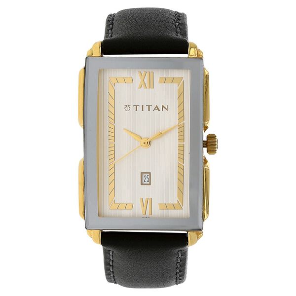 Titan Rectangle Silver Dial Analog with Date Leather Strap watch for Men - image number 0