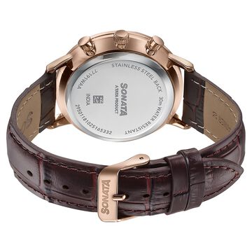 Sonata Festive Quartz Multifunction Silver Dial Brown Leather Strap Watch For Men