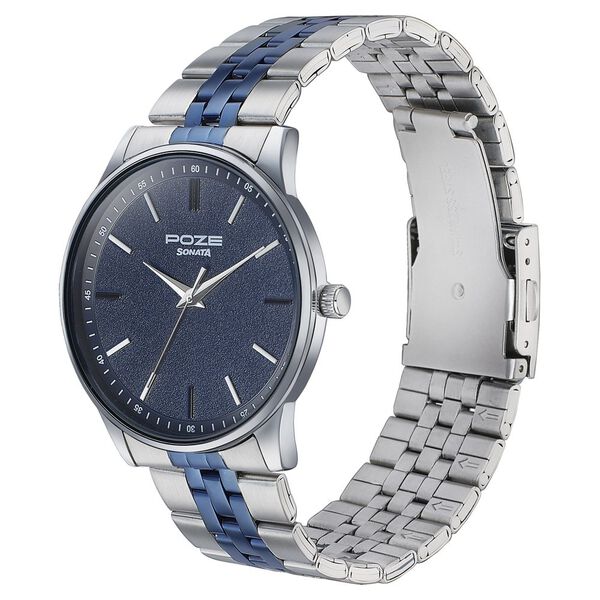 Sonata Poze Quartz Analog Blue Round Dial Two Toned Stainless Steel Strap Watch For Men - image number 3