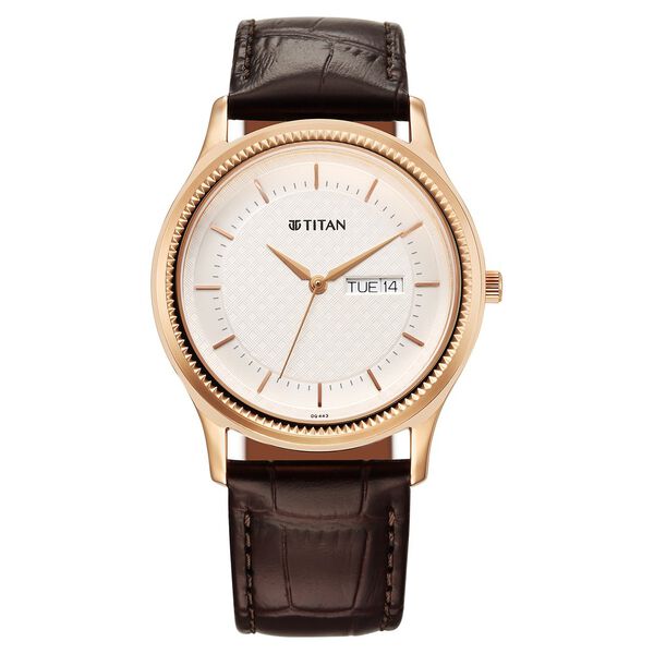 Titan Karishma Quartz Analog with Day and Date Silver Dial Leather Strap Watch For Men - image number 0