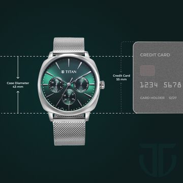 Titan Classique Suave Quartz Green Dial Silver Stainless Steel Mesh Strap Watch for Men