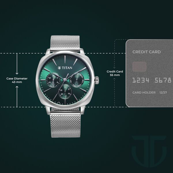 Titan Classique Suave Quartz Green Dial Silver Stainless Steel Mesh Strap Watch for Men - image number 2