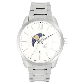 Xylys Quartz Analog Moonphase White Dial Stainless Steel Strap Watch for Men