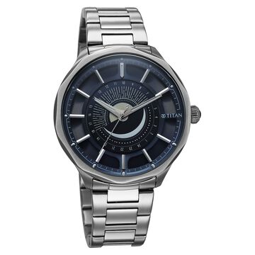 Titan Stellar Analog with Sun Moon Phase and Blue Dial Silver Stainless Steel Strap Watch for Men