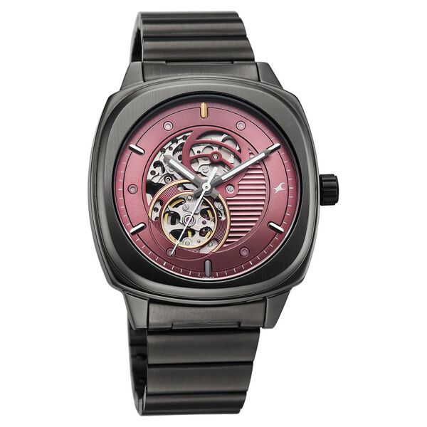 Fastrack Automatics Collection Pink Dial Grey Stainless Steel Strap Watch For Guys - image number 1