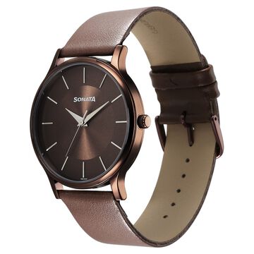 Sonata Aspire Quartz Analog Brown Dial Leather Strap Watch for Men
