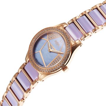 Xylys Swiss Analog Shimmer Swiss Steel & Ceramic Mother of Pearl Lilac Dial Watch for Women
