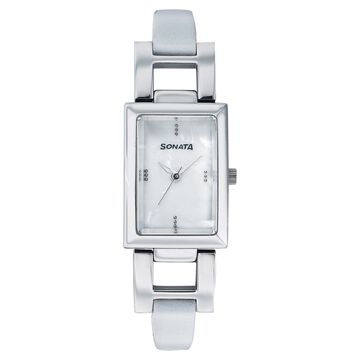 Sonata White Mother of Pearl Dial Women Watch With Leather Strap