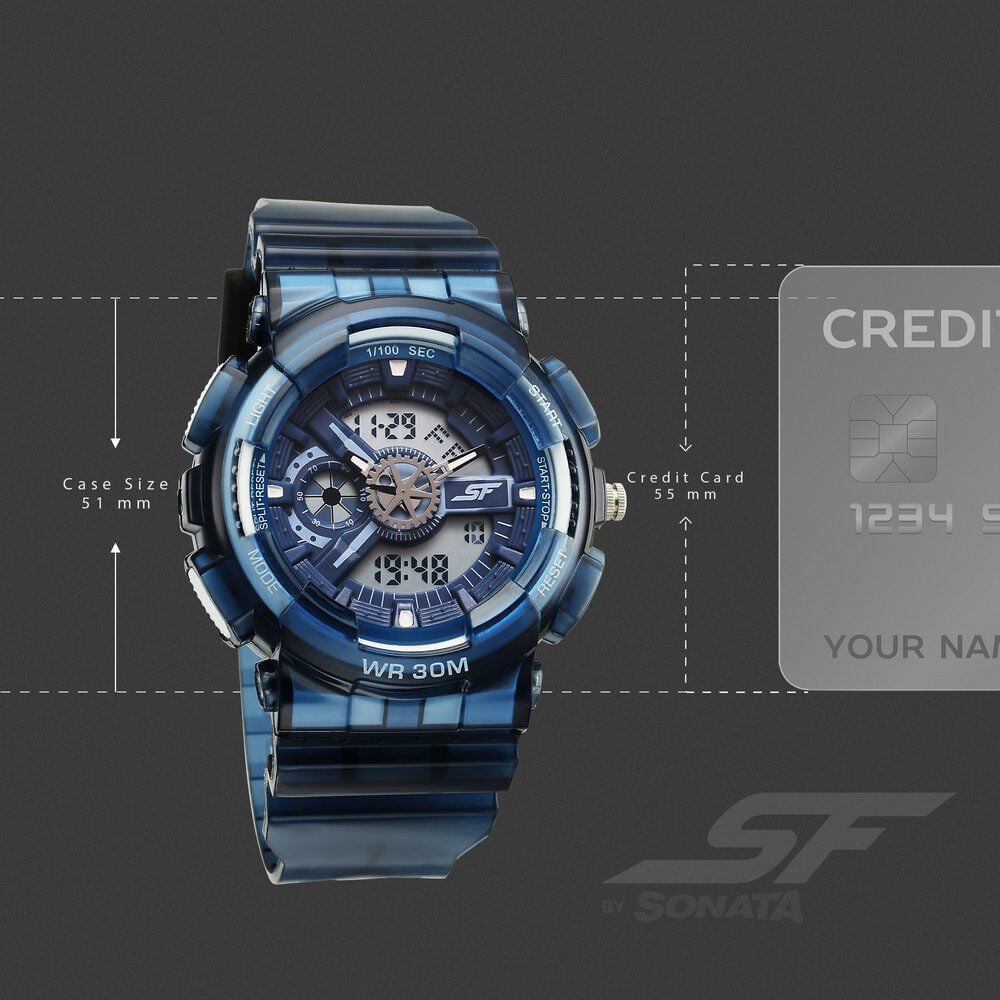Buy Online Sonata SF Spectra Quartz Digital Blue Dial Translucent