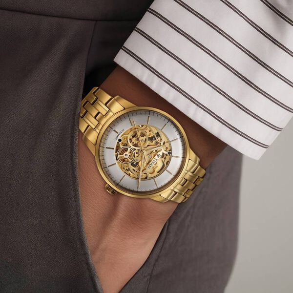 Titan Golden Heart Skeletal Automatic Analog with Silver Dial Yellow Gold Stainless Steel Strap Watch for Men - image number 7