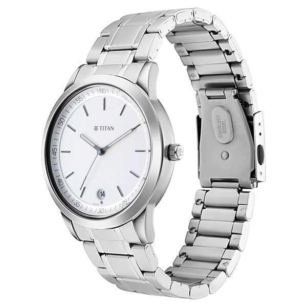 Titan Men's Timeless Style Watch: Refined White Dial and Metal Strap - image number 2