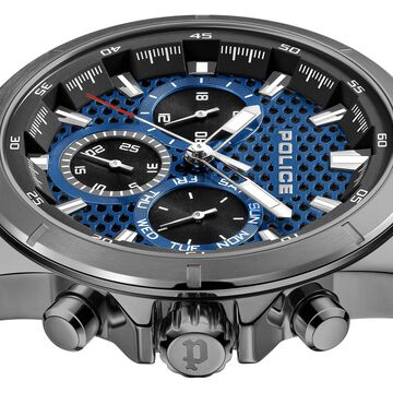 Police Quartz Multifunction Blue Dial Grey Stainless Steel Strap Watch For Men