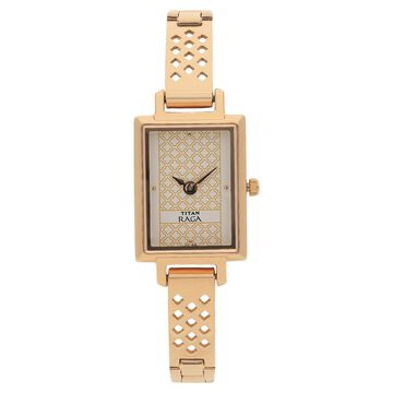 Titan Quartz Analog White Dial Stainless Steel Strap Watch for Women