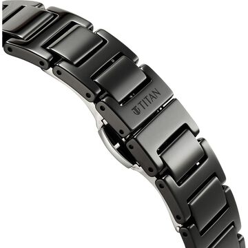 Edge Tessel Quartz Analog Black Dial Black Ceramic Strap Watch For Women