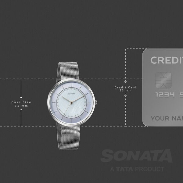 Sonata Modern Edit Quartz Analog Blue Dial Stainless Steel Strap Watch For Women - image number 3