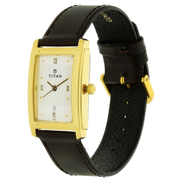 Titan Rectangle White Dial Analog with Date Leather Strap watch for Men - image number 1