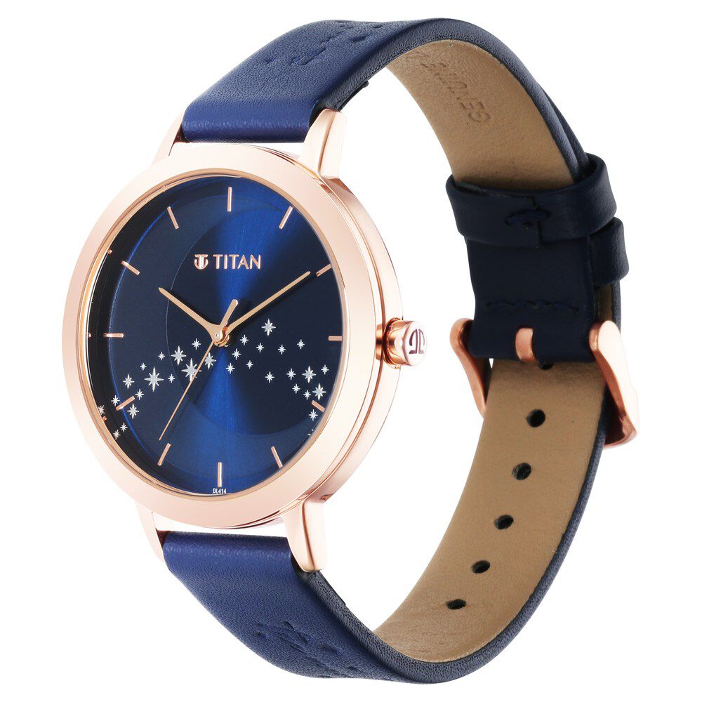 Buy Online Titan Memento Blue Dial Analog Leather Strap Watch for Women nr95133wl02 Titan