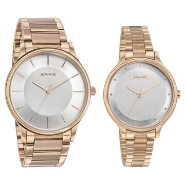 Sonata Modern Bandhan Quartz Analog Silver Dial Stainless Steel Strap Watch for Couple