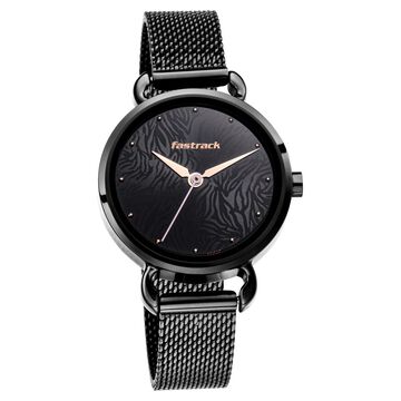 Fastrack Animal Print Quartz Analog Black Dial Stainless Steel Strap Watch for Girls