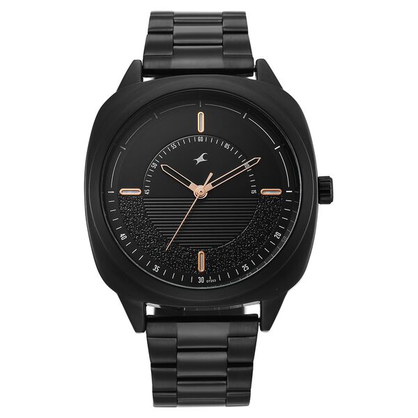 Fastrack Stunners Quartz Analog Black Dial Black Stainless Steel Strap Watch For Guys - image number 0