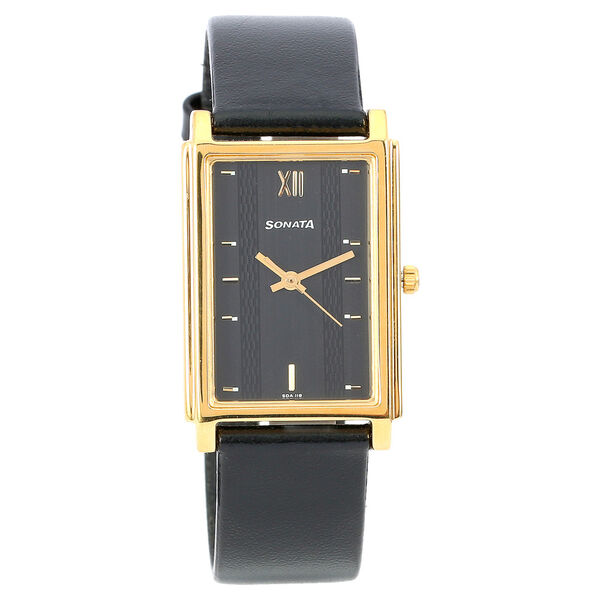 Sonata Quartz Analog Black Dial Leather Strap Watch for Men - image number 0