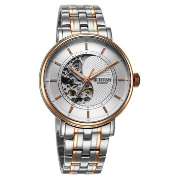Titan Yin Yang Skeletal Automatic Analog with White Dial Silver and Rose Gold Stainless Steel Strap Watch for Men