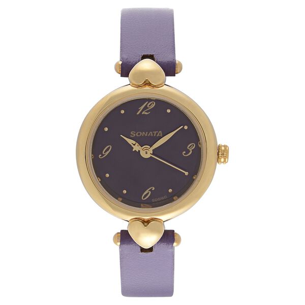 Sonata Quartz Analog Purple Dial Leather Strap Watch for Women - image number 0