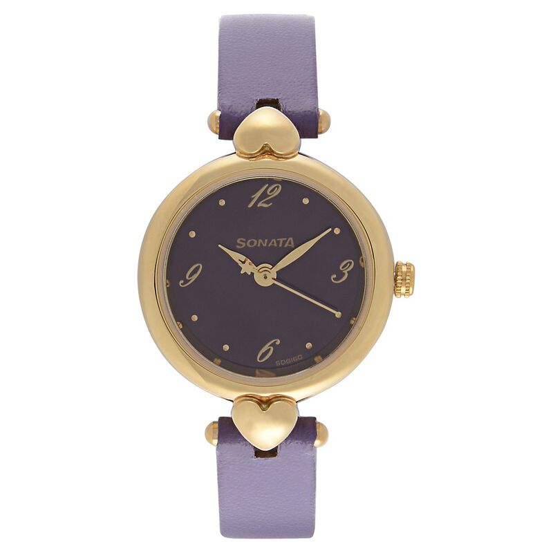 Sonata Quartz Analog Purple Dial Leather Strap Watch for Women