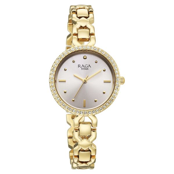 Titan Raga Spotlight Quartz Analog Silver Dial Golden Metal Strap Watch For Women - image number 1