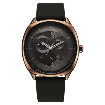 Fastrack Tick Tock Quartz Multifunction Black Dial Leather Strap Watch For Guys