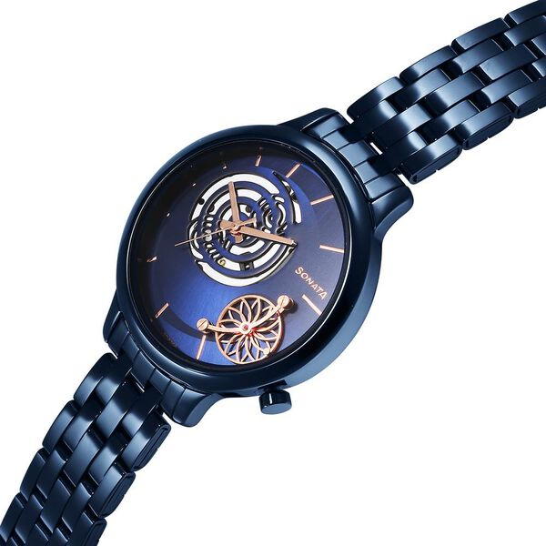 Sonata Unveil Quartz Analog Blue Dial Metal Strap Watch for Women - image number 2