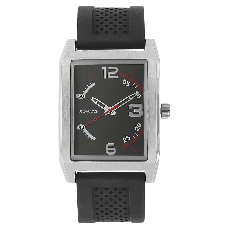 Sonata Quartz Analog Black Dial Plastic Strap Watch for Men