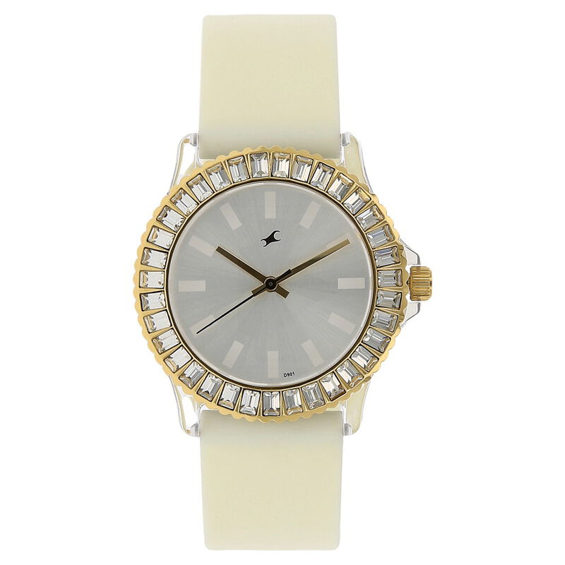 Fastrack Quartz Analog Silver Dial Plastic Strap Watch for Girls