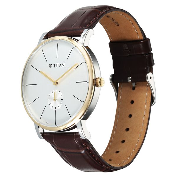 Titan Elegance Analog with Small Second and White Dial Brown Leather Strap Watch for Men - image number 4