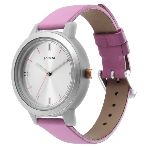 Sonata Pop Silver Dial Women Watch With Leather Strap - image number 1