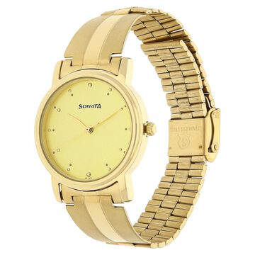 Sonata Quartz Analog Champagne Dial Stainless Steel Strap Watch for Men