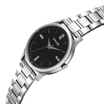 Sonata Aspire Quartz Analog Black Dial Stainless Steel Strap Watch for Men