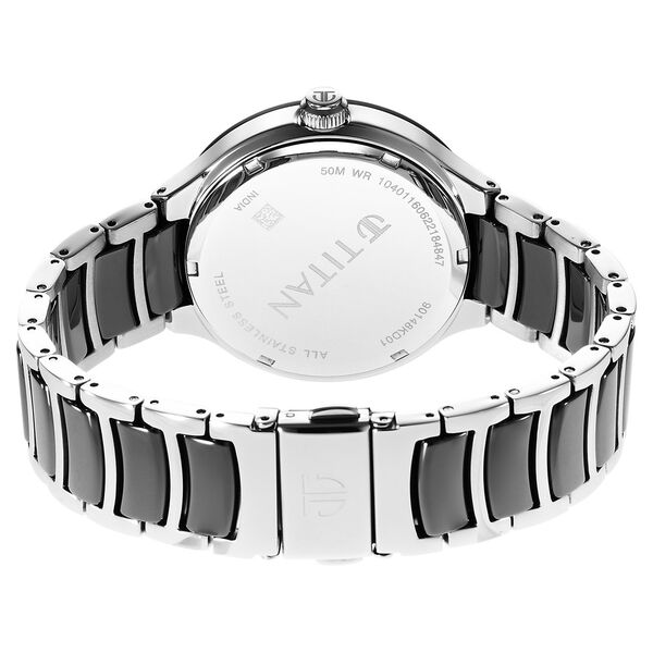 Titan Ceramic Fusion Quartz Multifunction Black Dial Silver Dual-Toned Stainless Steel Bracelet Watch for Men - image number 4