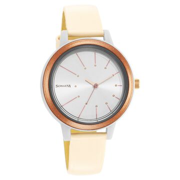 Sonata Pop Silver Dial Women Watch With Leather Strap