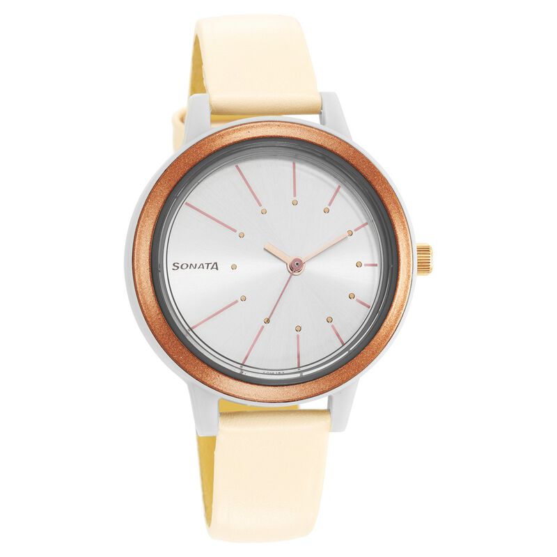 Sonata Pop Silver Dial Women Watch With Leather Strap - image number 0