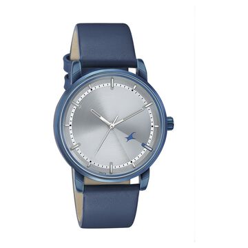 Fastrack Style Up Silver Dial Leather Strap Watch for Guys