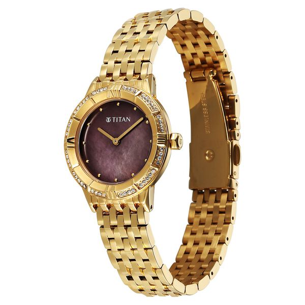 Titan Glamour Quartz Analog Brown Dial Golden Stainless Steel Strap Watch For Women - image number 2