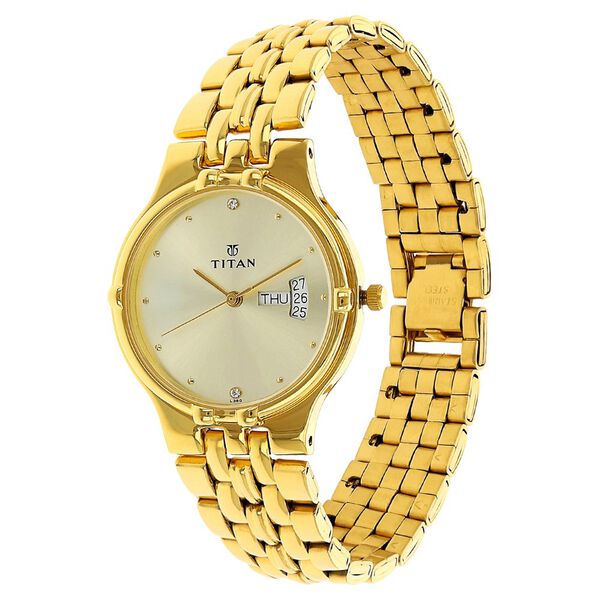 Titan Quartz Analog with Day and Date Champagne Dial Stainless Steel Strap Watch for Men - image number 1