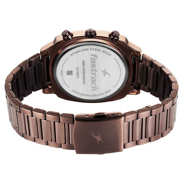 Fastrack Kronos Chronograph Black Dial Brown Stainless Steel Strap Watch For Guys - image number 4