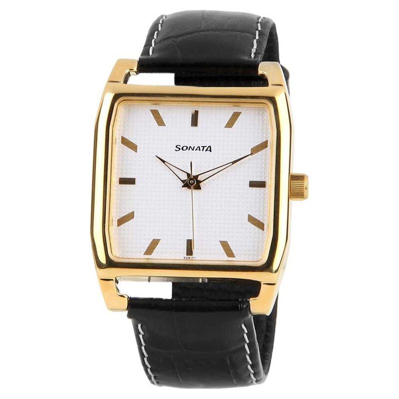 Sonata Quartz Analog Silver Dial Leather Strap Watch for Men